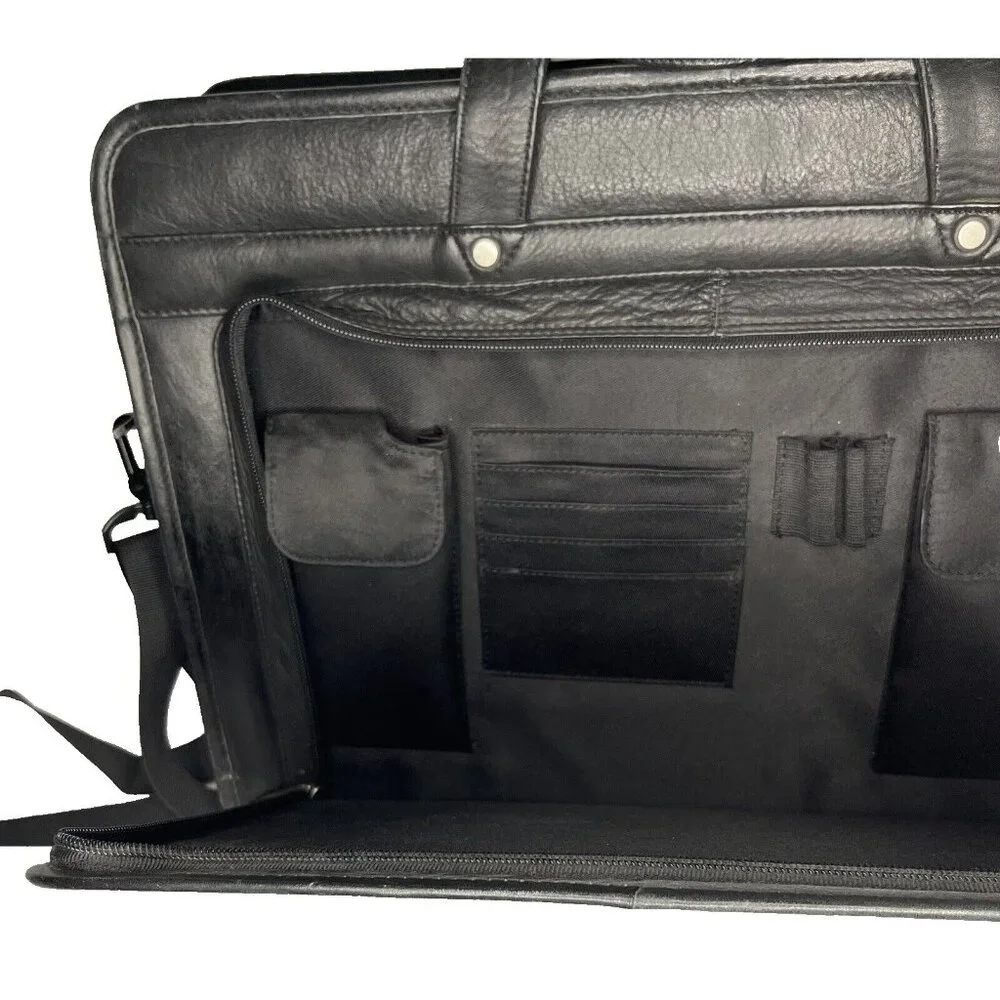 Pelle Studio Black Briefcase Multi Pocket Laptop Black Messenger Wilsons Leather